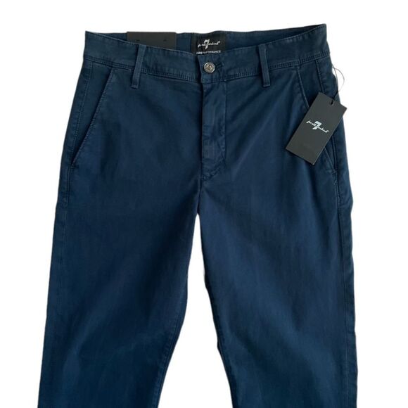 NWT 7 for All Mankind Men’s LUXE PERFORMANCE SLIMMY CHINO IN SATEEN NAVY sz 28 - Picture 2 of 11